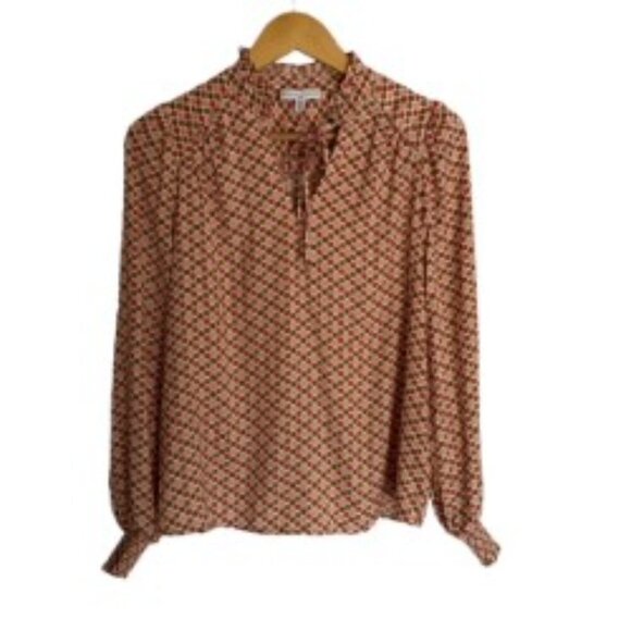 Maison d'Amelie Ruffle Neck Pink & Brown Long Sleeve Blouse XSmall - Picture 1 of 4
